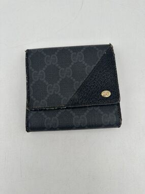 GUCCI Monogram Canvas Black Tri-fold Wallet Leather Trim Interior 01-03-413